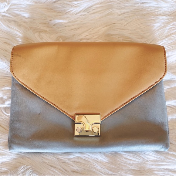 Loeffler Randall Leather Purse Bag Tan/Gray - Picture 2 of 16